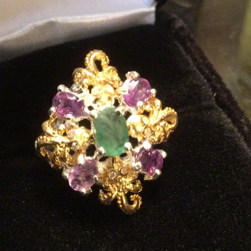 Genuine Emerald & Amethyst Ring